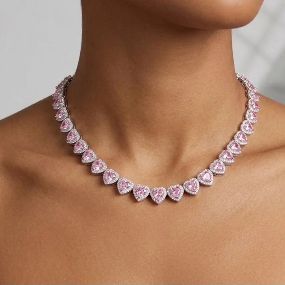 Pink and Silver Women's heart Necklace